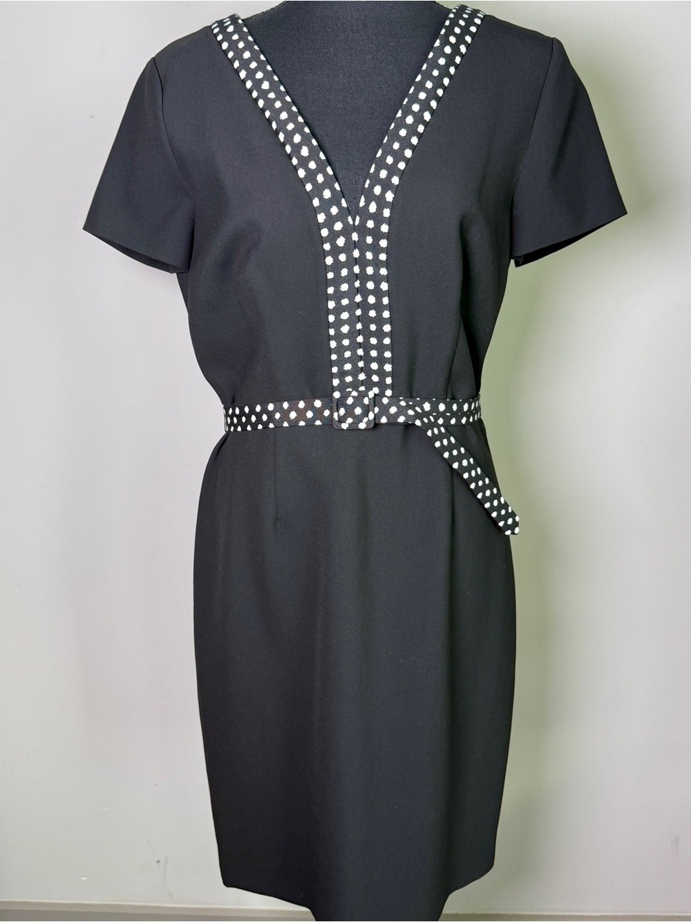 Diane von Furstenberg Maisie Belted Sheath Dress Black White Polka Dot LBD - 10